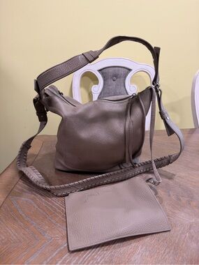 ALLSAINTS Taupe Leather Shoulder Bag with Removable Pouch